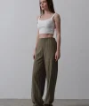Beli Yarım Lastikli Palazzo Pantolon - Haki-Beyaz