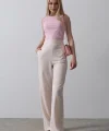 Beli Yarım Lastikli Palazzo Pantolon - Pudra