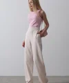 Beli Yarım Lastikli Palazzo Pantolon - Pudra