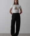 Beli Yarım Lastikli Palazzo Pantolon - Siyah-Beyaz