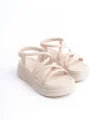 BELLA Lastikli Şerit Detaylı Ortopedik Taban Kadın Sandalet CKT - Krem