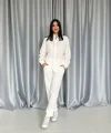 Beyaz 3 Taş otifli Gömlek Ve Pantolon Takım