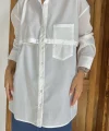 Beyaz Beli Ayrılabilen Poplin Gömlek