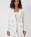 Beyaz Çift Düğmeli Çizgili Blazer Ceket 0699