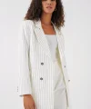 Beyaz Çift Düğmeli Çizgili Blazer Ceket 0699