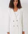 Beyaz Çift Düğmeli Çizgili Blazer Ceket 0699