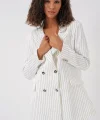 Beyaz Çift Düğmeli Çizgili Blazer Ceket 0699