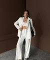 Beyaz Çizgili Ceket Ve Pantolon Takım