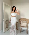 Beyaz Dantel Detaylı Etek