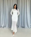 Beyaz Dantelli Uzun Kollu Elbise