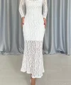 Beyaz Dantelli Uzun Kollu Elbise