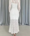 Beyaz Dantelli Uzun Kollu Elbise