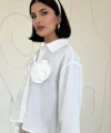Beyaz Fleto Cepli Poplin Gömlek