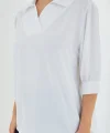Beyaz Gömlek Yaka Saten Bluz 0493