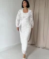 Beyaz Güpür Detaylı Dantel Elbise