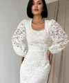 Beyaz Güpür Detaylı Dantel Elbise