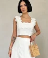 Beyaz Güpürlü Crop Ve Etek Takım