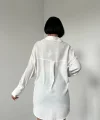 Beyaz Jesica Parçalı Bağcıklı Gömlek
