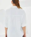 Beyaz Kısa Kol Oversize Keten Gömlek 202