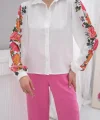 Beyaz Kolu Çiçekli Gömlek