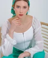 Beyaz Şifon Önü Fermuarlı Bluz 0496