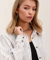 Beyaz Siyah Çizgili Oversize Uzun Basic Gömlek 3900