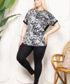 Bisiklet Yaka Büyük Beden Desenli Bluz  Desenli
