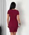 Bisiklet Yaka Kısa Kol ikralı Elbise  Bordo