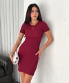 Bisiklet Yaka Kısa Kol ikralı Elbise  Bordo