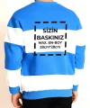 Bisiklet Yaka Parçalı Özel Üretim Sweatshirt- Mavi