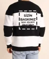 Bisiklet Yaka Parçalı Özel Üretim Sweatshirt- Siyah