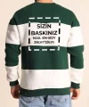 Bisiklet Yaka Parçalı Özel Üretim Sweatshirt- Yeşil