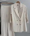 Blazer Ceketli Çizgili Keten Takım 10186