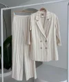 Blazer Ceketli Çizgili Keten Takım 10186