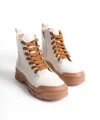 BLOOM Bağcıklı Fermuarlı Ortopedik Taban Kadın Bot  CTT - Krem