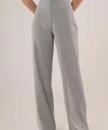 Bol Paça Yandan Fermuarlı Gri Kumaş Pantolon