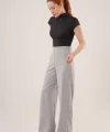 Bol Paça Yandan Fermuarlı Gri Kumaş Pantolon