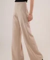 Bol Paça Yandan Fermuarlı Krem Kumaş Pantolon