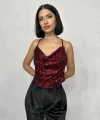 Bordo Askılı Degaje Bluz