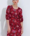 Bordo Gül Desenli Midi Elbise 2477