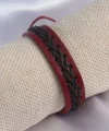 Bordo Renk Siyah İpli Deri Erkek Bileklik