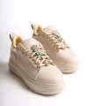 BRIANNA Bağcıklı Ortopedik Taban Renkli Taş Dekorlu Kadın Sneaker Spor Ayakkabı  CKT - Krem/Altın