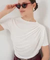 Büzgü Detaylı Kısa Kol Sandy Bluz 945  Beyaz