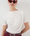 Büzgü Detaylı Kısa Kol Sandy Bluz 945  Beyaz