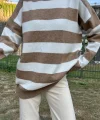 Camel Çizgili Triko Kazak