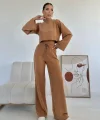 Camel Fitilli Bluz Ve Pantolon Takım