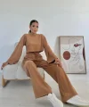 Camel Fitilli Bluz Ve Pantolon Takım