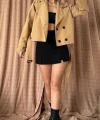 Camel Kemerli Kısa Trech Ceket