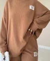 Camel Klasik Fitilli Kazak Ve Pantolon Takım
