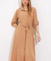 Camel Kuşaklı Gömlek Elbise 24